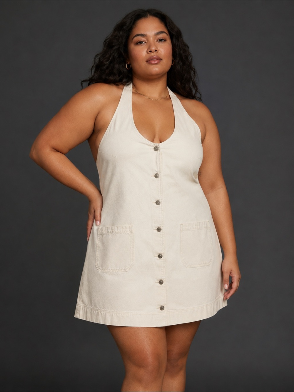 Reformation Brittany Denim Halter Mini Dress Fior Di Latte Cream XXL NWT